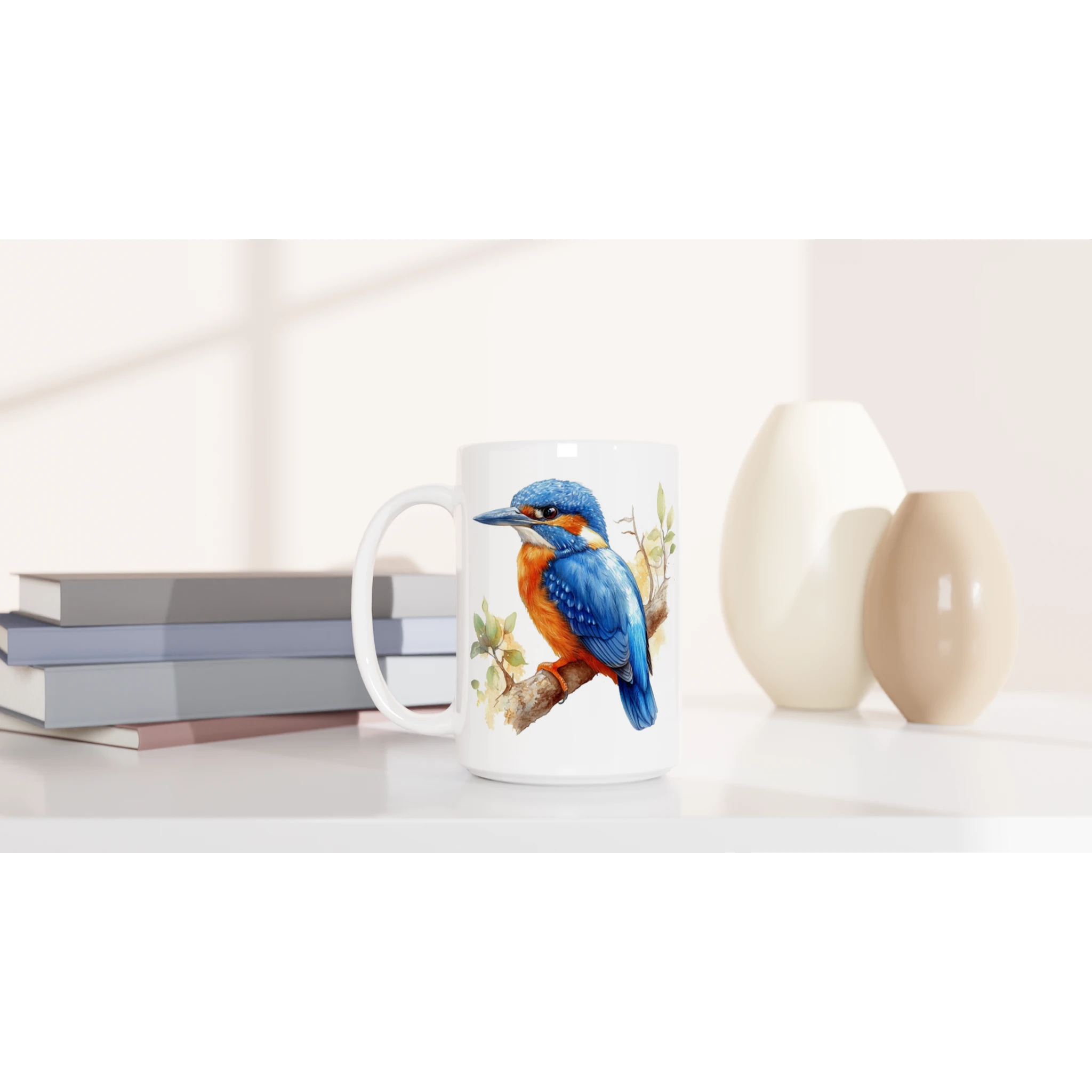 Personalise - Kingfisher, Australian Birds - White 15oz Ceramic Mug Personalised 15oz Mug animal Globally Fulfilled