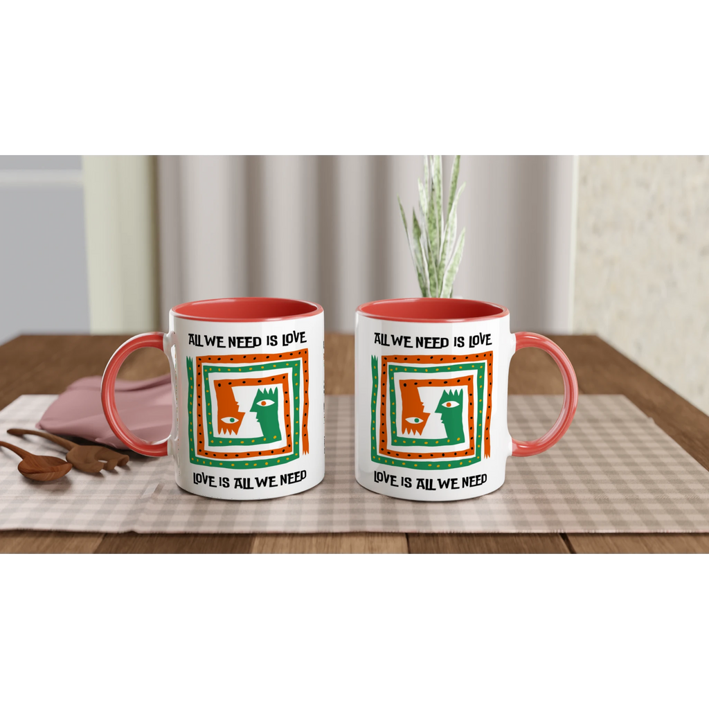 Personalised - All We Need Is Love - White 11oz Ceramic Mug with Colour Inside Personalised 11oz Mug customise Globally Fulfilled Music personalise