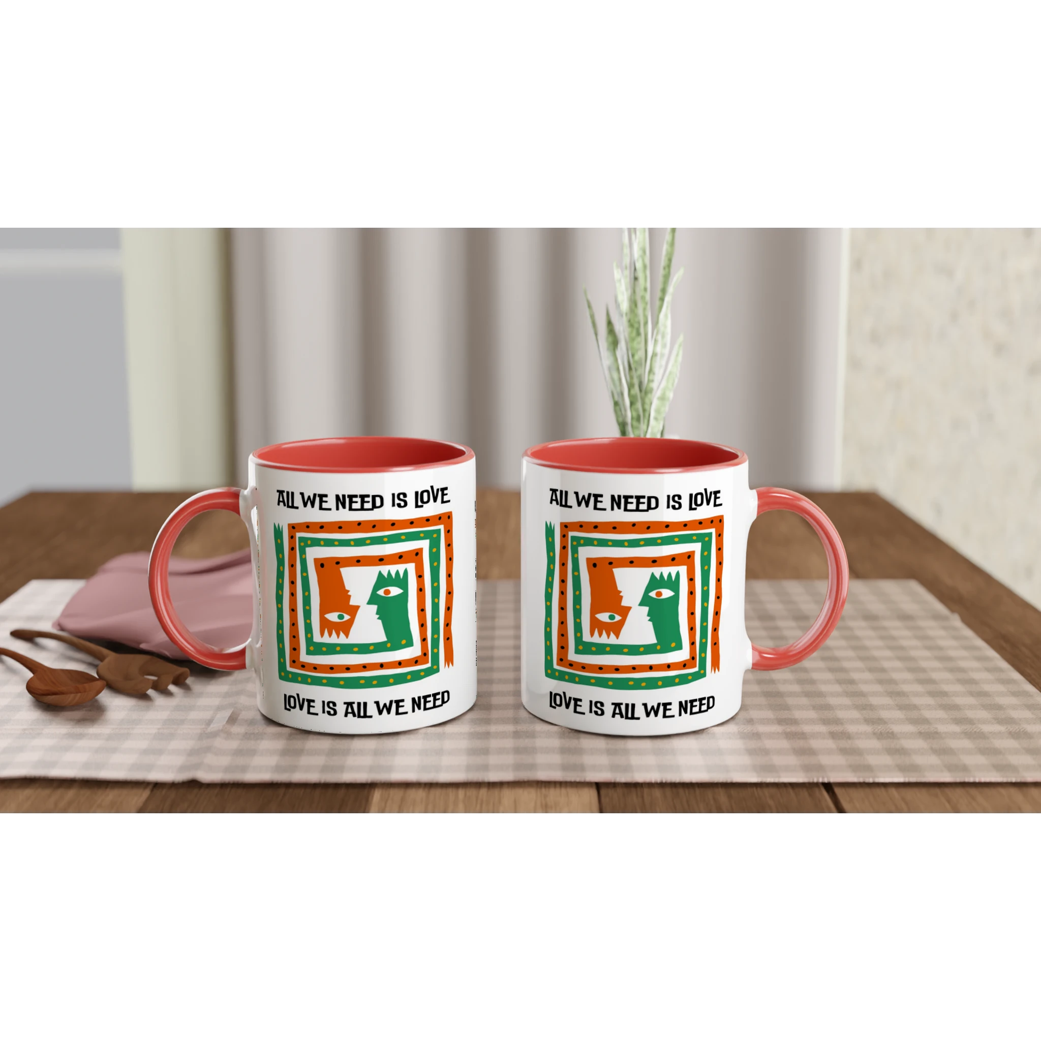 Personalised - All We Need Is Love - White 11oz Ceramic Mug with Colour Inside Personalised 11oz Mug customise Globally Fulfilled Music personalise