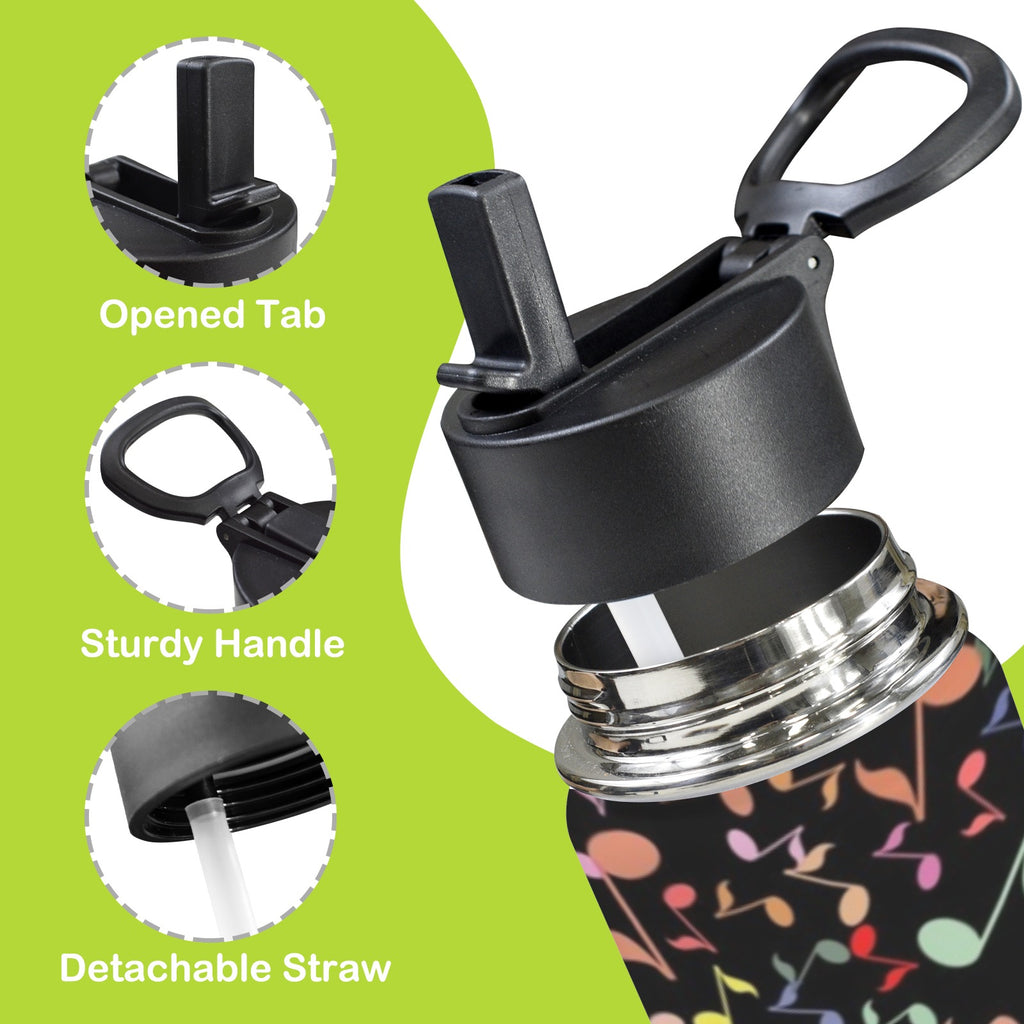 Quavers, Music Notes 12oz Kids Water Bottle with Straw Lid