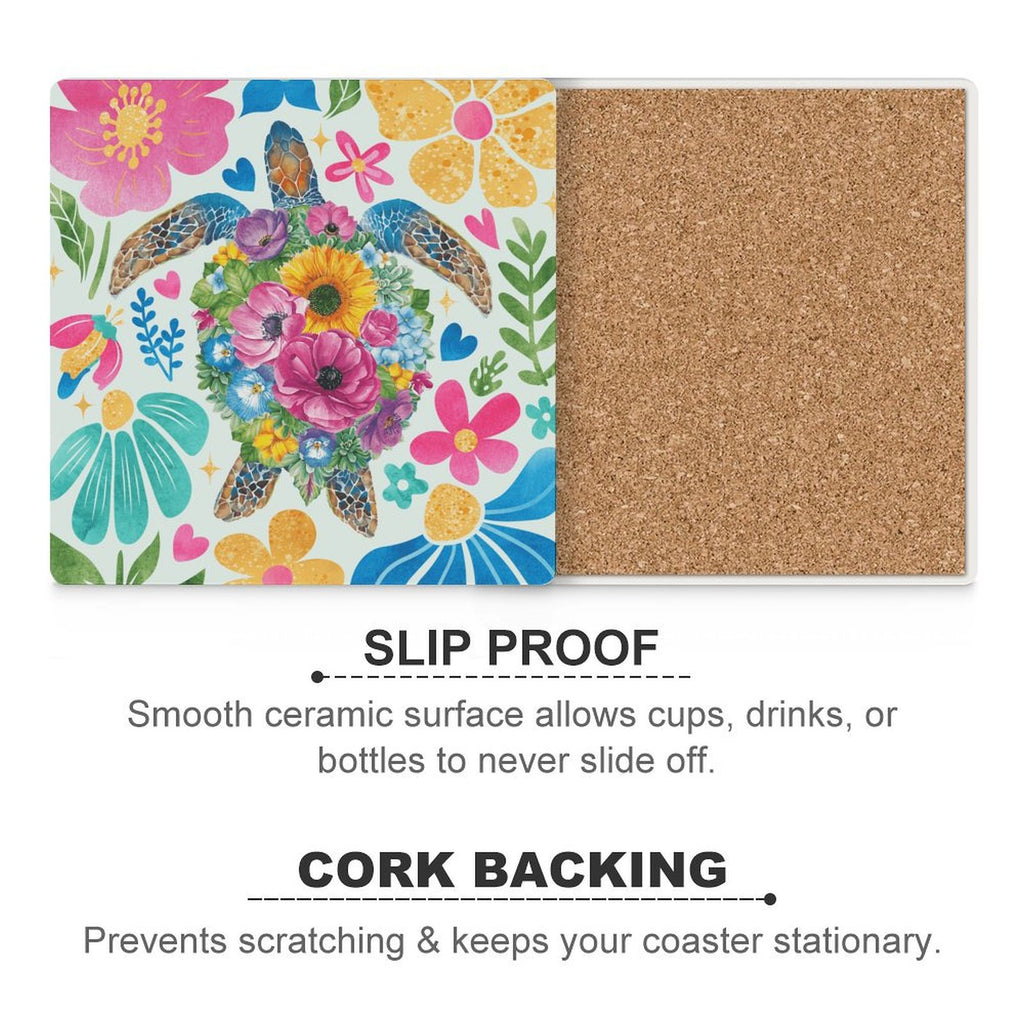 Boho Turtle - Ceramic Coasters (Square) Ceramic Coasters Ocean Printed Offshore