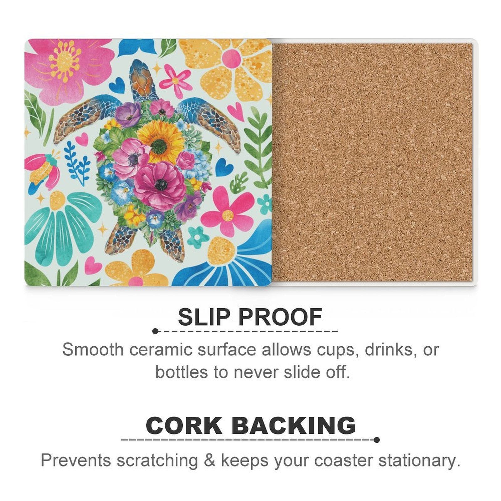 Boho Turtle - Ceramic Coasters (Square) Ceramic Coasters Ocean Printed Offshore