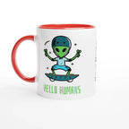 Personalised - Hello Humans - White 11oz Ceramic Mug with Colour Inside Ceramic Red Personalised 11oz Mug customise Globally Fulfilled personalise Sci Fi