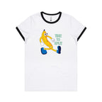 Banana, Time To Split - Women's Ringer Tee White Black Womens Ringer T-shirt Food Printed In Australia