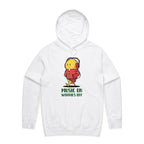 Music On, Worries Off - Mens Hoodie White Mens Hoodie Music Printed In Australia