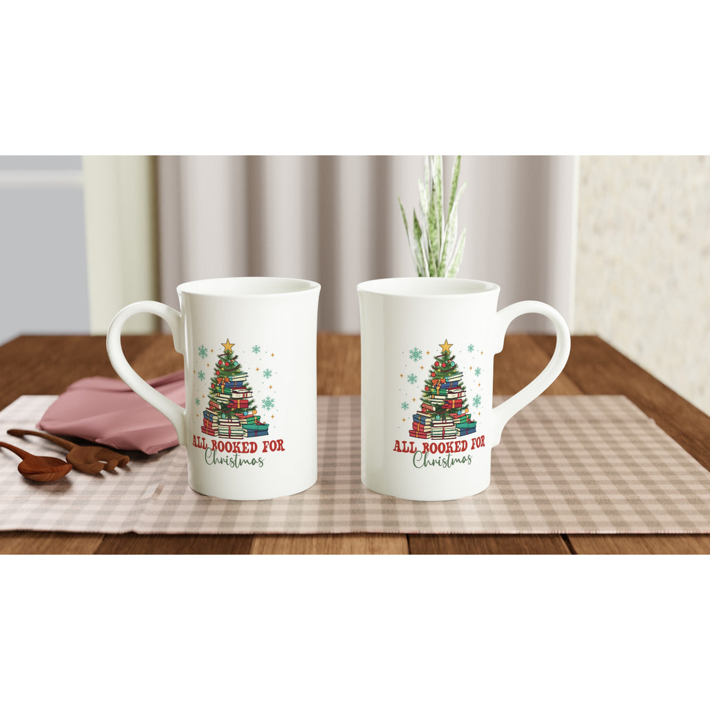 All Booked For Christmas White 10oz Porcelain Slim Mug Porcelain Mug