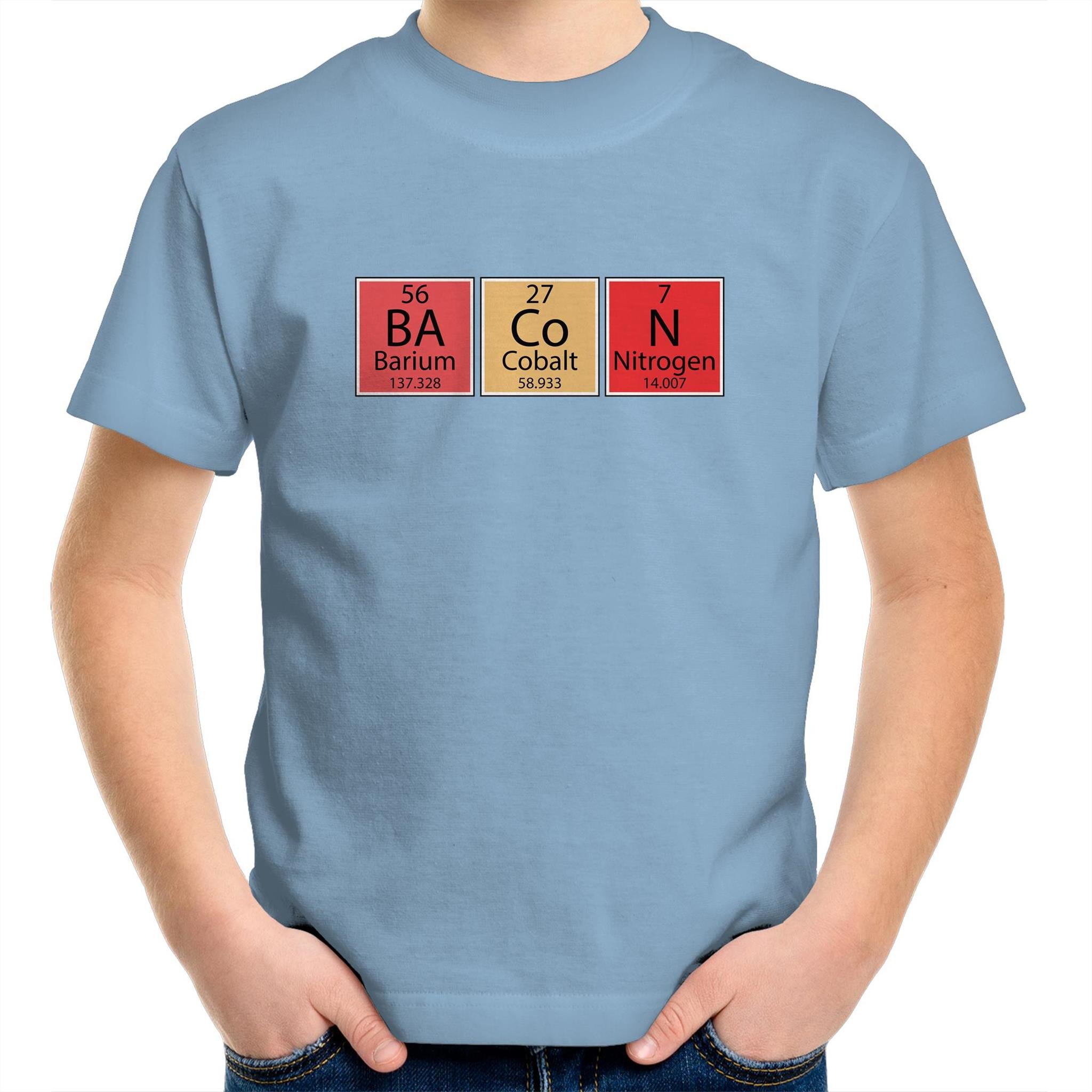 Bacon, Periodic Table - Kids Youth T-Shirt Carolina Blue Kids Youth T-shirt Food Printed In Australia Science
