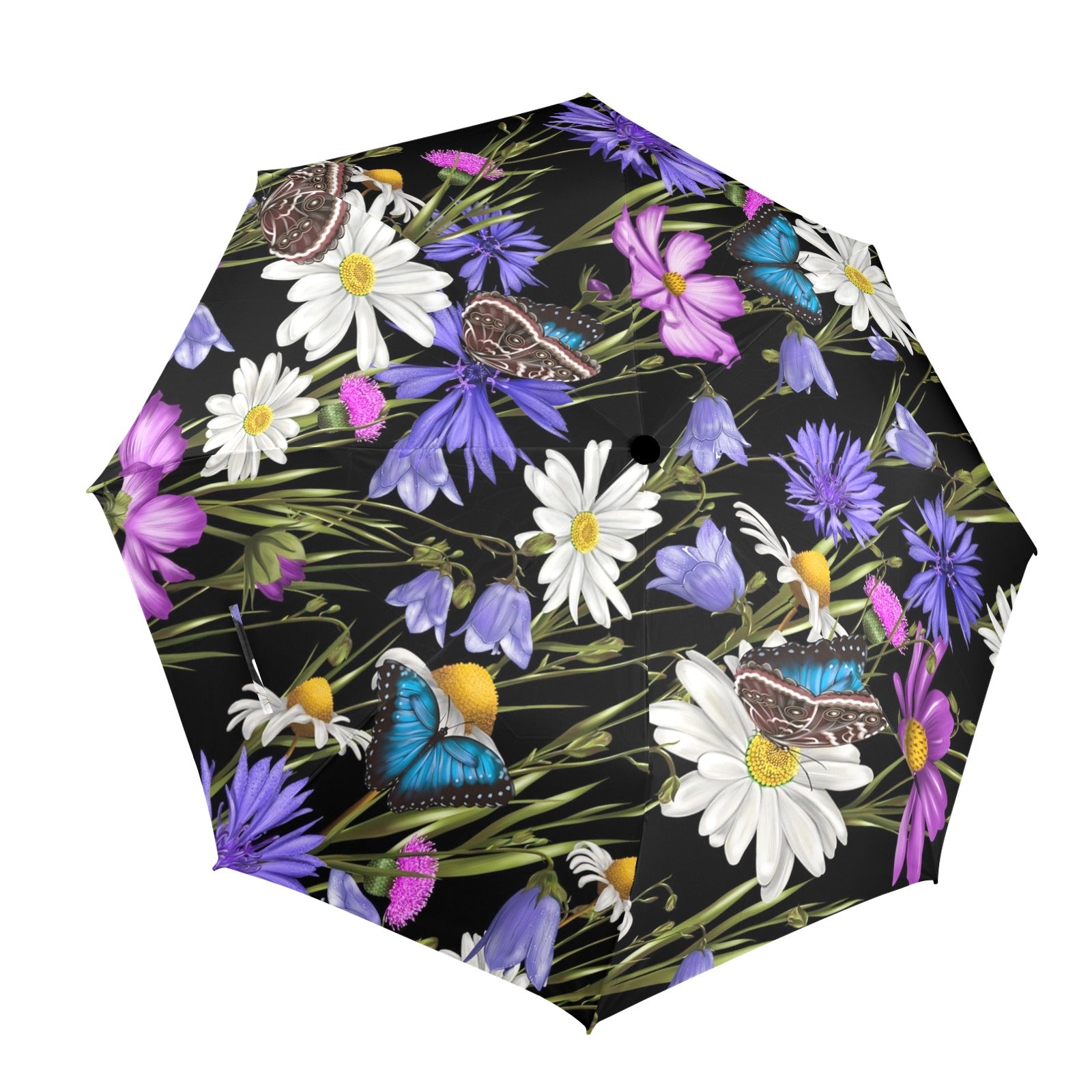 Butterfly Flowers - Semi-Automatic Foldable Umbrella (Model U12) One Size Semi-Automatic Foldable Umbrella (U12)