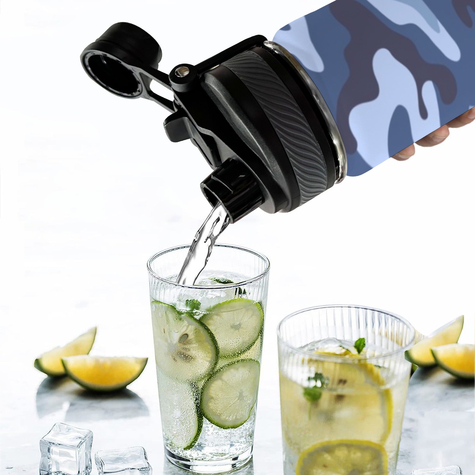 Blue Camouflage - Insulated Water Bottle with Dual-Use Lid (18oz) Insulated Water Bottle with Dual-Use Lid (18oz) Printed Offshore