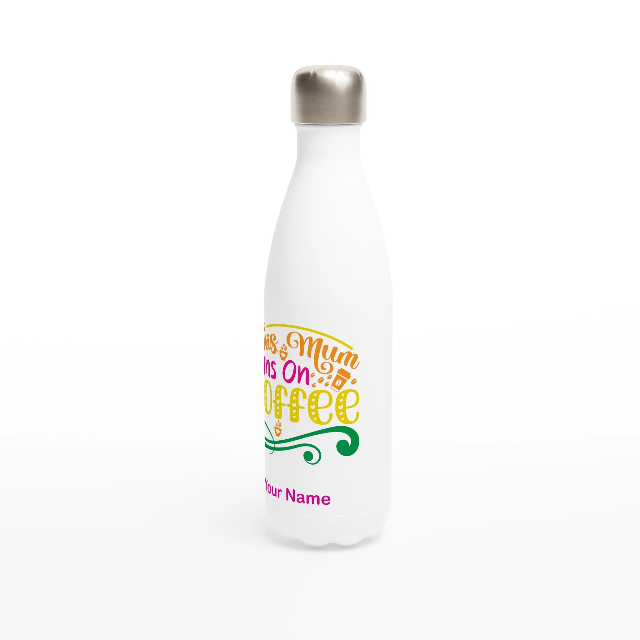 Personalised - This Mum Runs On Coffee - White 17oz Stainless Steel Water Bottle Personalised Water Bottle customise Globally Fulfilled Mum personalise