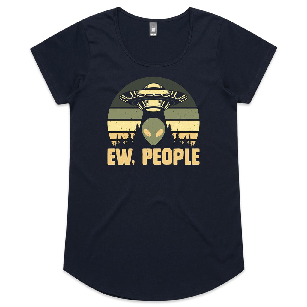Alien Ew, People - Womens Scoop Neck T-Shirt Navy Womens Scoop Neck T-shirt Printed In Australia Sci Fi