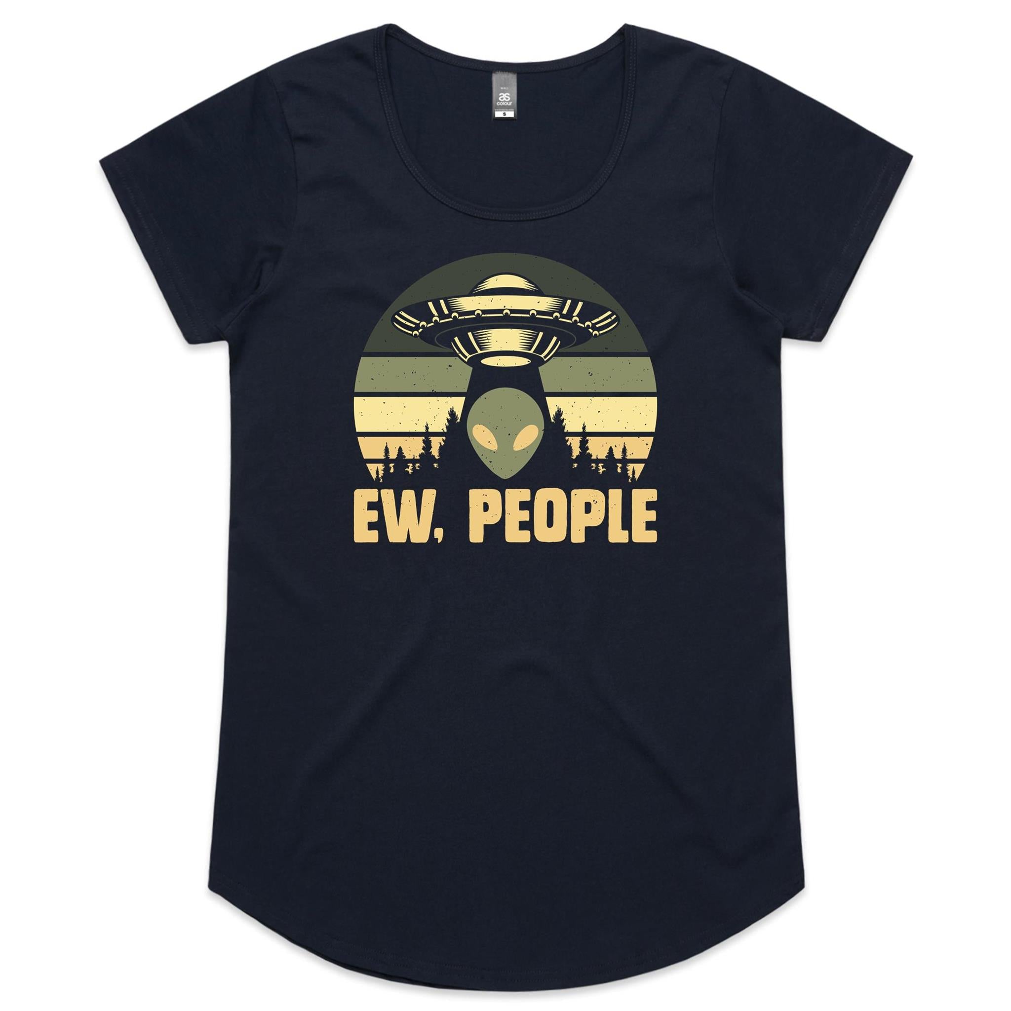 Alien Ew, People - Womens Scoop Neck T-Shirt Navy Womens Scoop Neck T-shirt Printed In Australia Sci Fi