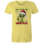 Just Waiting For Christmas, Alien - Womens T-shirt Yellow Womens Christmas T-shirt Christmas Printed In Australia