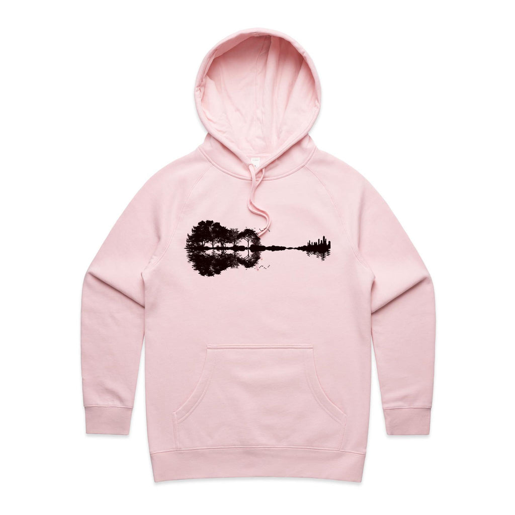 Guitar Reflection - Womens Hoodie Pink Womens Hoodie Music Printed In Australia