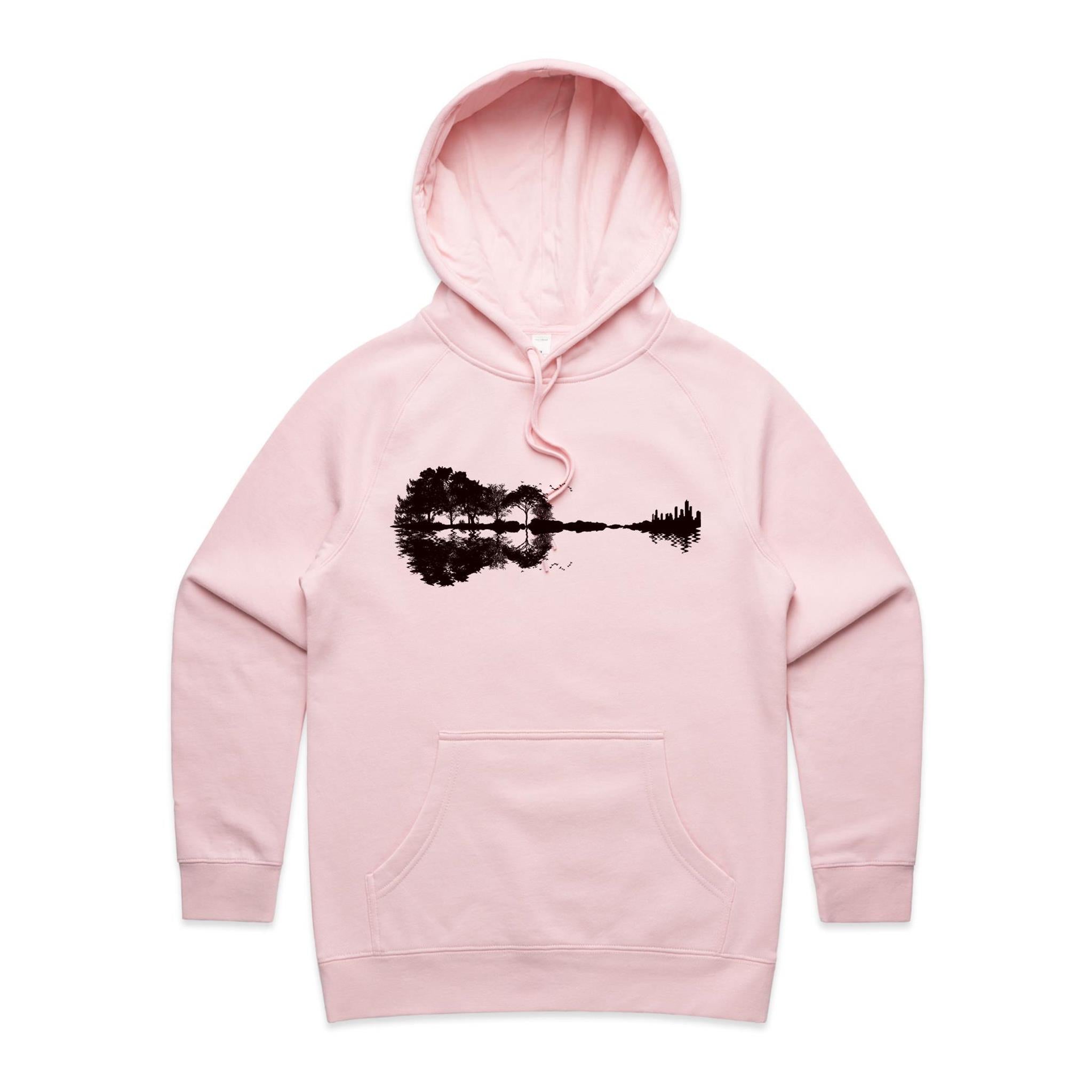 Guitar Reflection - Womens Hoodie Pink Womens Hoodie Music Printed In Australia