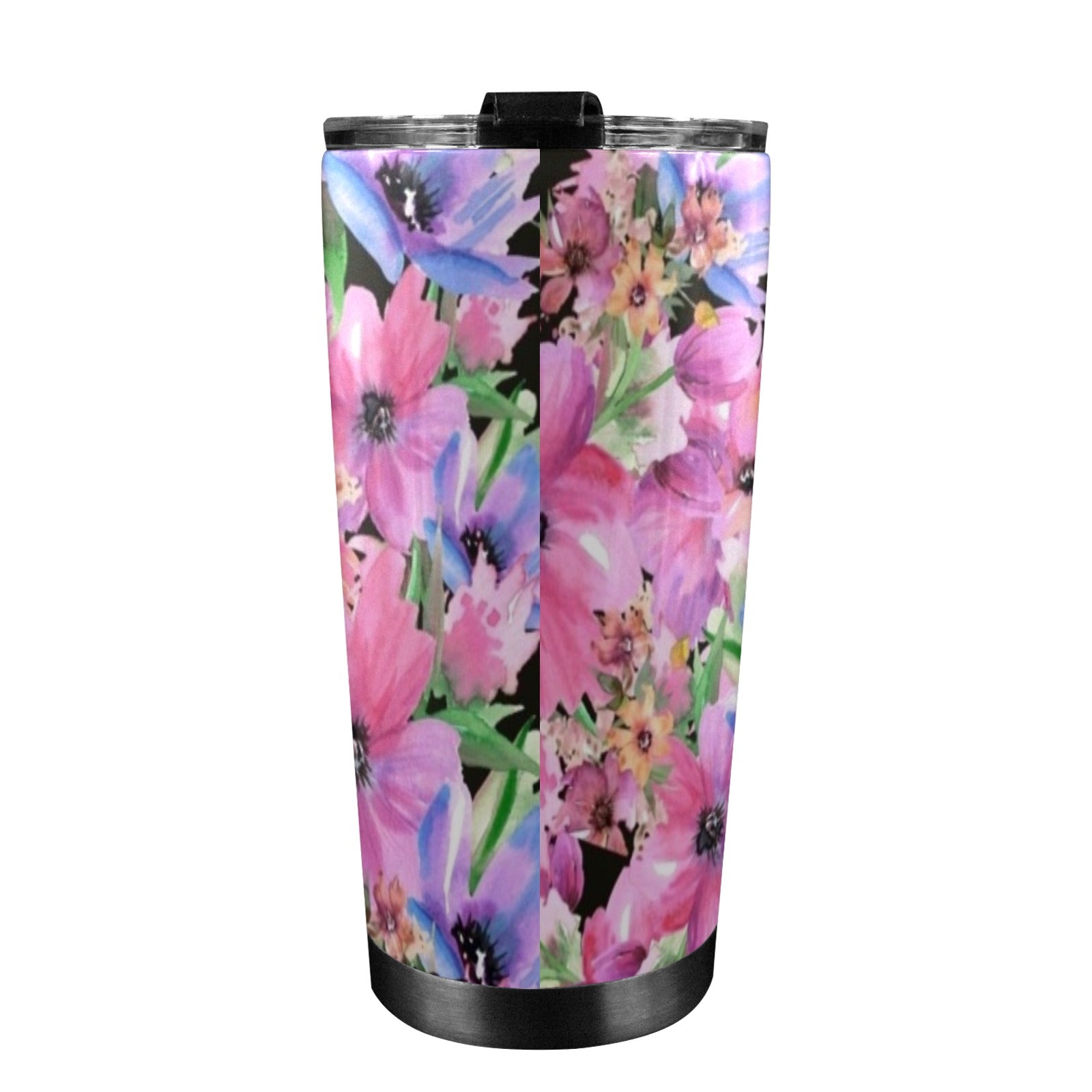 Bright Pink Floral - 20oz Mobile Tumbler with Lid (Black Lock) 20oz Travel Mug Printed Offshore
