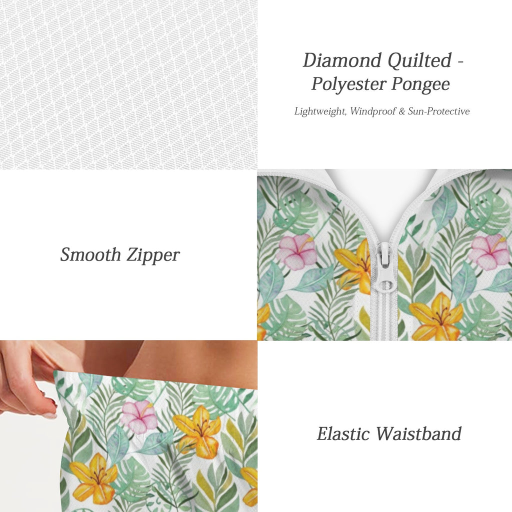 Tropical Flowers And Leaves Women's Windbreaker Short Set Women's Windbreaker Short Set Plants Printed Offshore