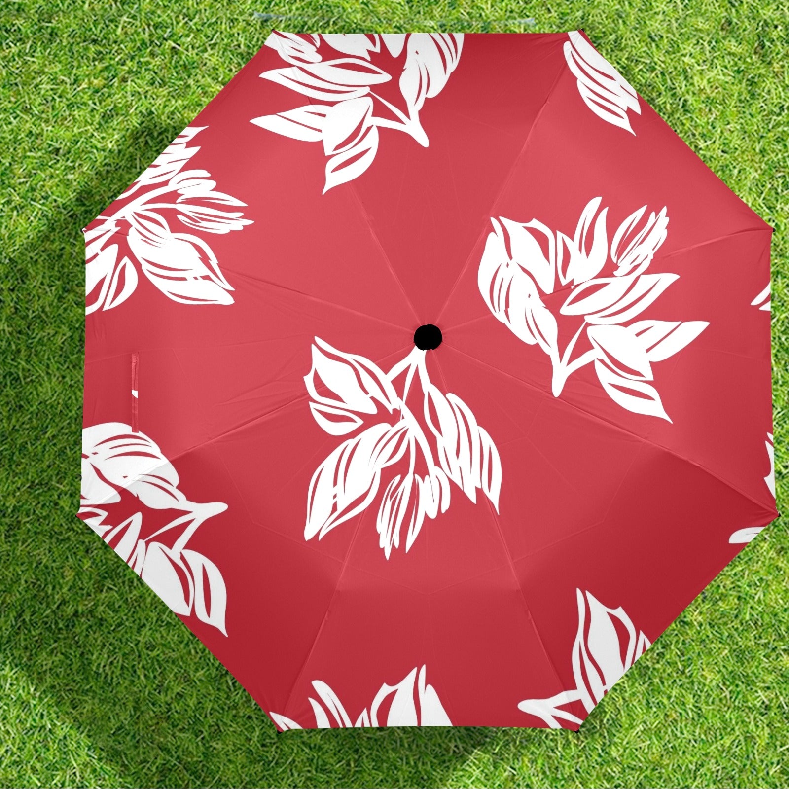 Red Retro Foliage, Hawaiian Flower - Semi-Automatic Foldable Umbrella (Model U12) Semi-Automatic Foldable Umbrella (U12)