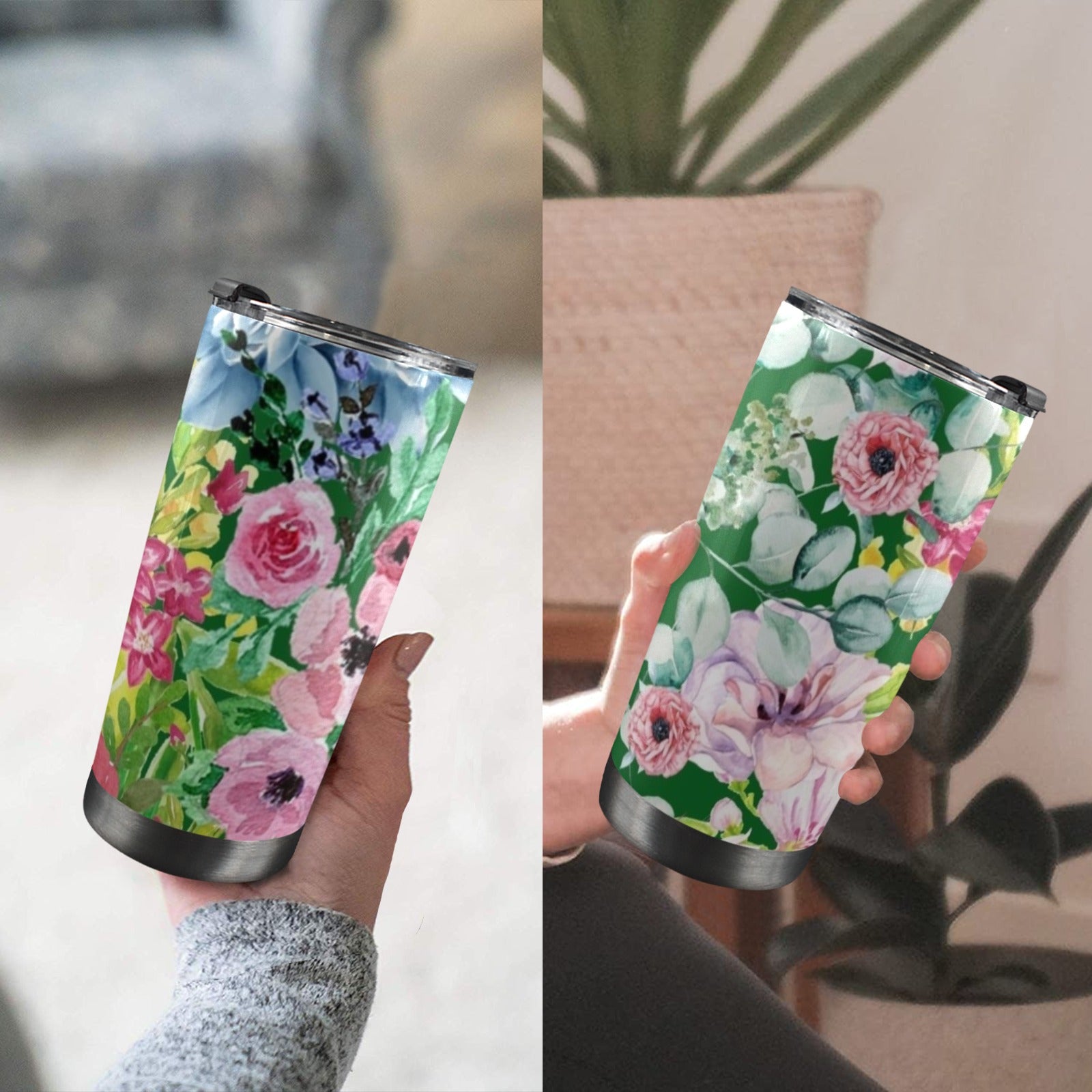 Bright Floral - 20oz Mobile Tumbler with Lid (Black Lock) 20oz Travel Mug Plants Printed Offshore