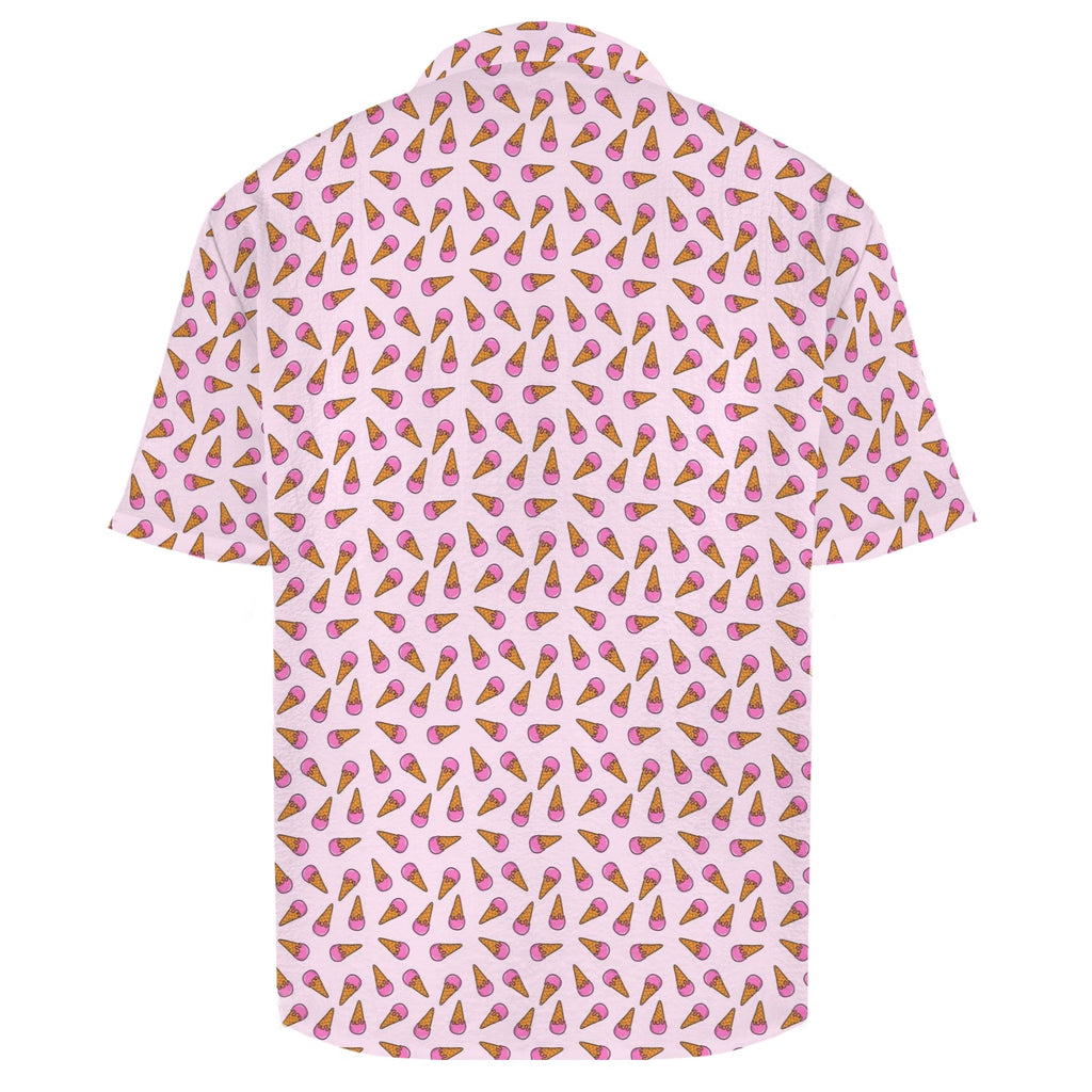 Pink Ice Cream Cones Men's Crinkle Hawaiian Shirt