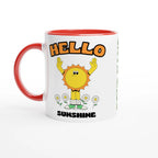 Personalised - Hello Sunshine - White 11oz Ceramic Mug with Colour Inside Ceramic Red Personalised 11oz Mug customise Globally Fulfilled personalise Retro Summer