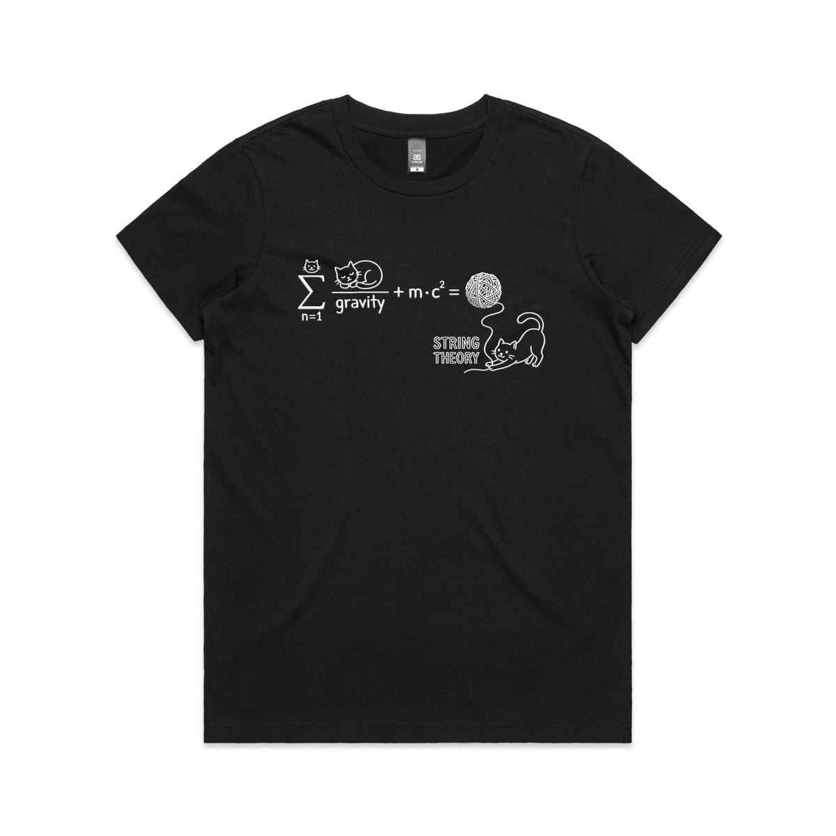 Cat String Theory Physics Women's AS Colour T-shirt Black Womens T-shirt animal Printed In Australia Science