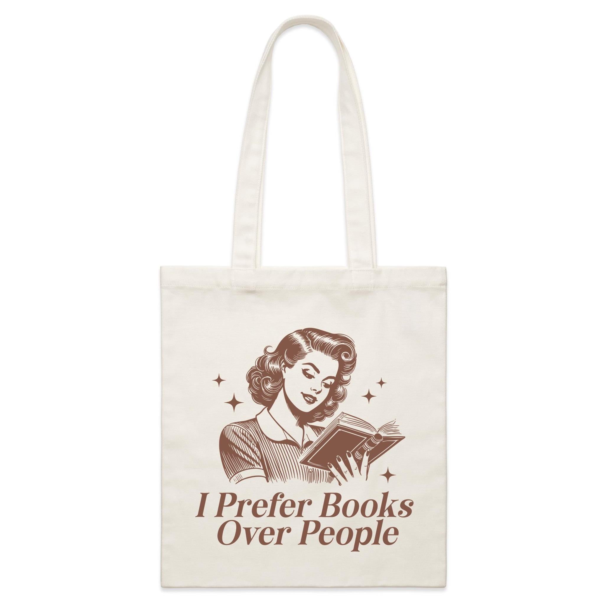 I Prefer Books Over People - Parcel Canvas Tote Bag Default Title Small Tote Bag Printed In Australia Reading