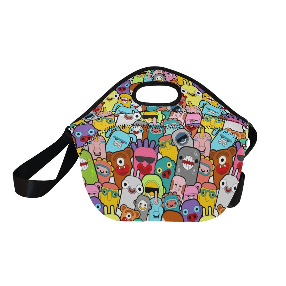 Happy Monsters Neoprene Lunch Bag/Large (Model 1669) Neoprene Lunch Bag Printed Offshore Sci Fi