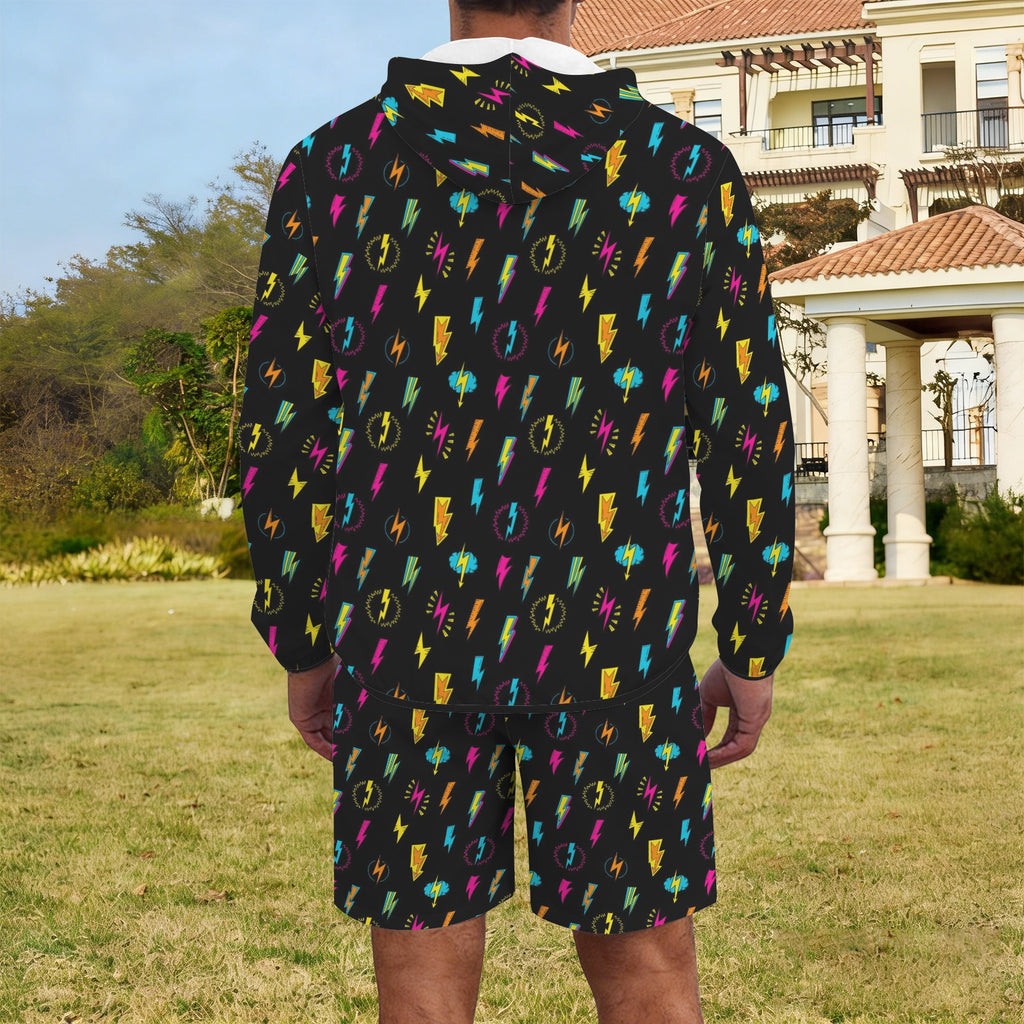Fun Lightning Men's Lightweight Sun Hoodie & Shorts Set Men's Lightweight Sun Hoodie & Shorts comic Printed Offshore