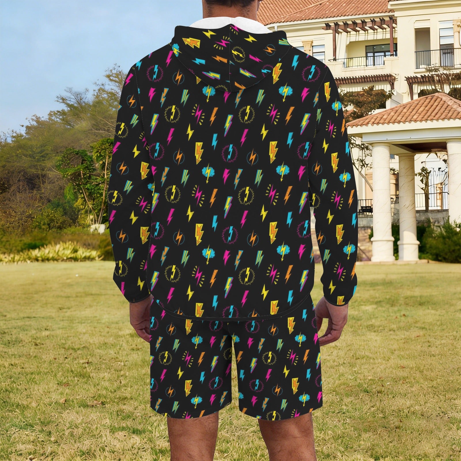 Fun Lightning Men's Lightweight Sun Hoodie & Shorts Set Men's Lightweight Sun Hoodie & Shorts comic Printed Offshore
