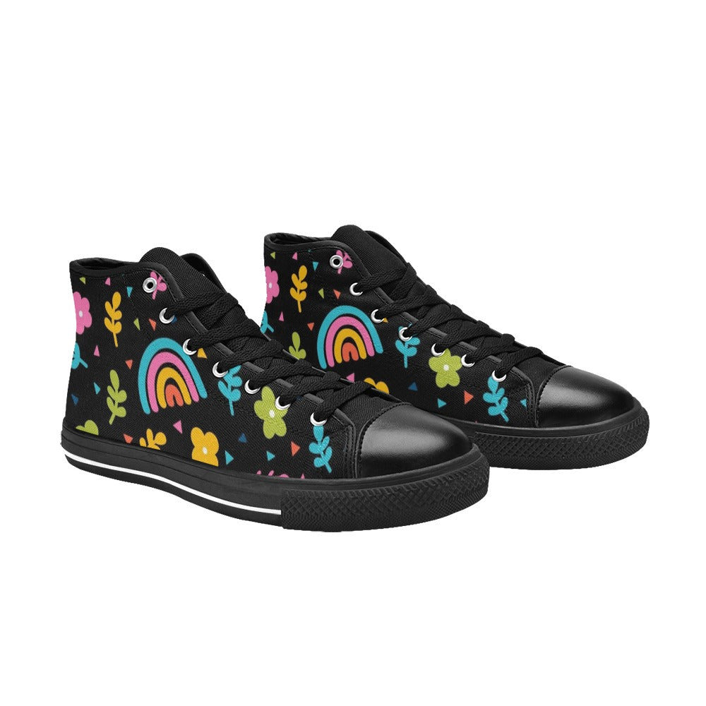 Rainbows And Flowers Women's High Top Canvas Shoes Womens Classic High Top Shoes Printed Offshore