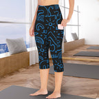 Blue Squiggle Women's High Waist Pocket Capri Yoga Leggings Women's High Waist Capri Yoga Leggings Printed Offshore