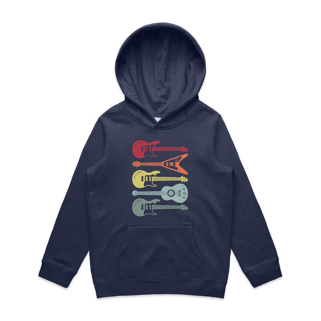 Retro Guitar - Kids Hoodie Midnight Blue Kids Hoodie Printed In Australia