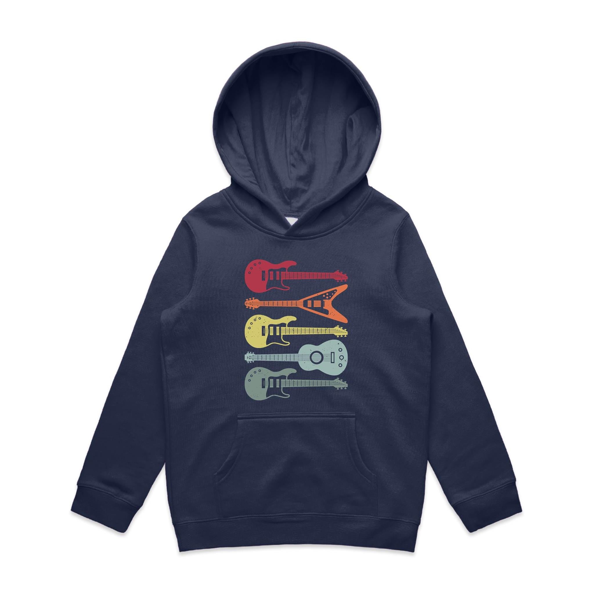 Retro Guitar - Kids Hoodie Midnight Blue Kids Hoodie Printed In Australia