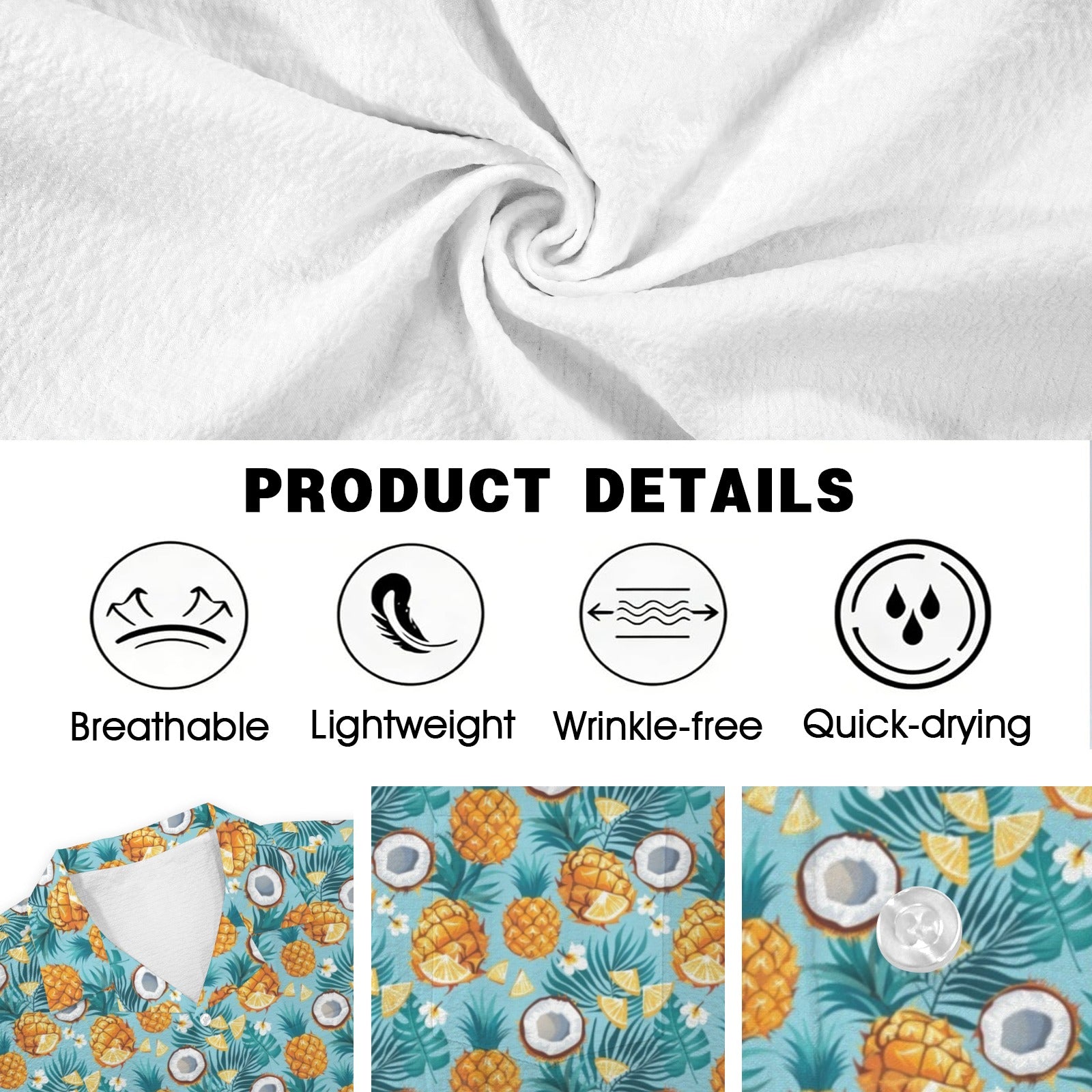 Pineapple Coconut Men's Crinkle Hawaiian Shirt