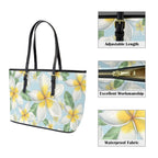 Delicate Frangipani PU Leather Tote Bag Large Leather Tote Bag-Large Plants Printed Offshore