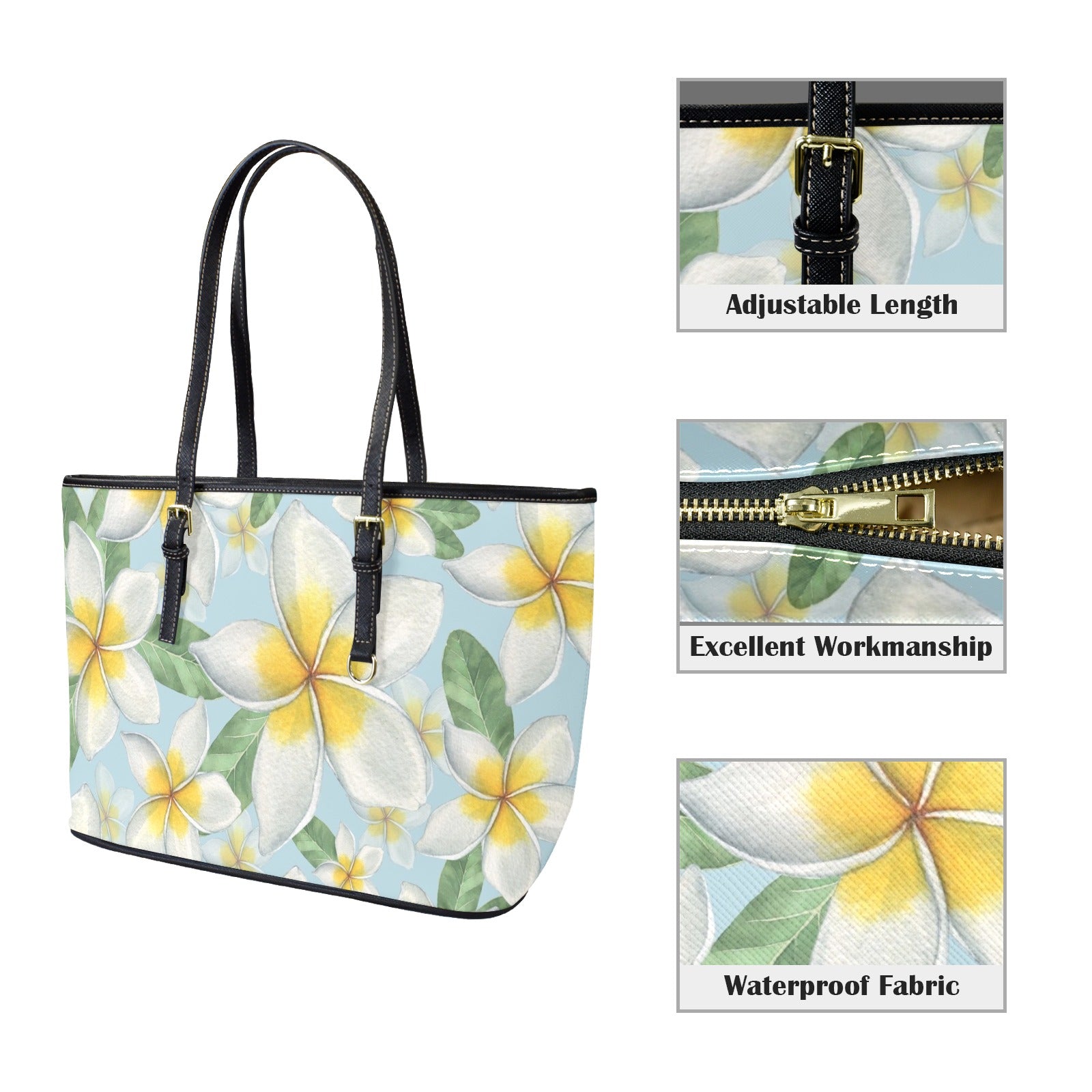 Delicate Frangipani - PU Leather Tote Bag - Large