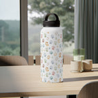 Paw Print Stainless Steel Water Bottle, Handle Lid Stainless Steel Water Bottle With Handle Lid animal Globally Fulfilled