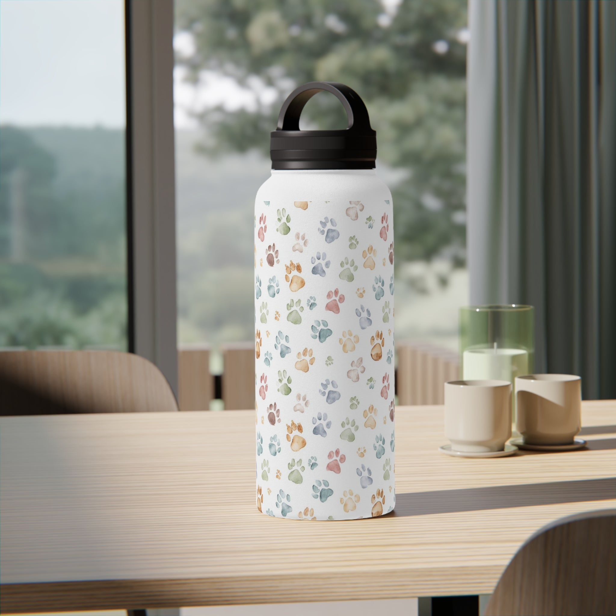 Paw Print - Stainless Steel Water Bottle, Handle Lid Stainless Steel Water Bottle With Handle Lid animal Globally Fulfilled