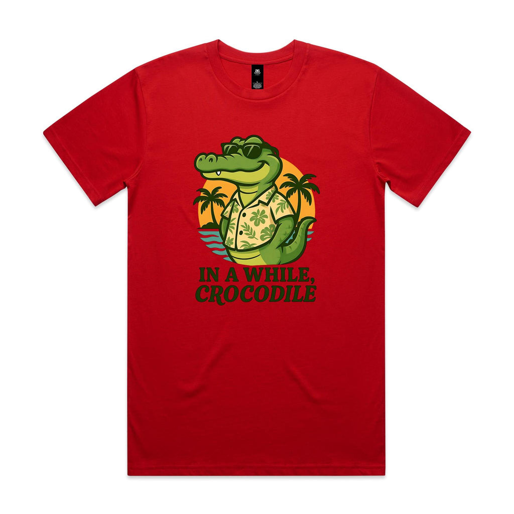 In A While, Crocodile Men's AS Colour T-shirt Red Mens T-shirt animal Printed In Australia