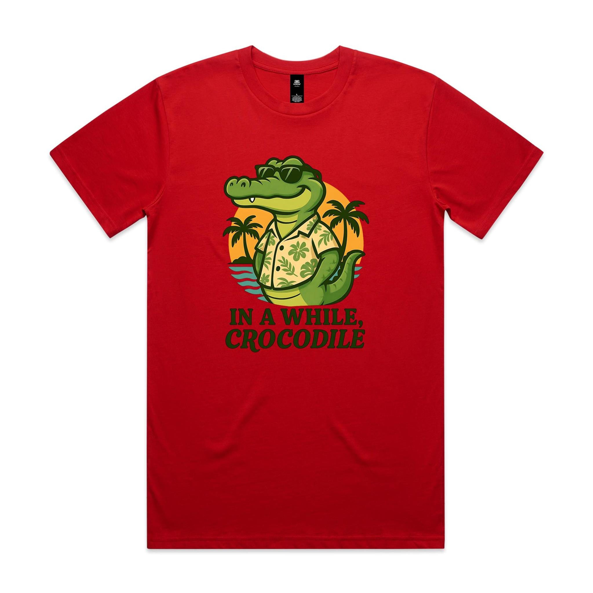 In A While, Crocodile - Men's AS Colour T-shirt Red Mens T-shirt animal Printed In Australia