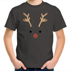 Red Nose Reindeer - Kids Youth T-Shirt Charcoal Kids Christmas T-shirt Christmas Printed In Australia