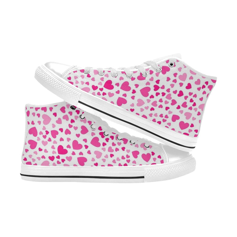 Pink Hearts On White - Women's High Top Canvas Shoes Womens Classic High Top Shoes Love Printed Offshore