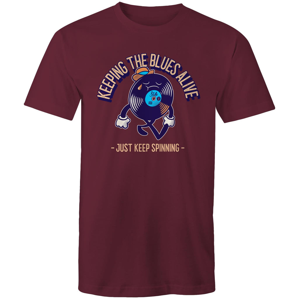 Keeping The Blues Alive - Mens T-Shirt Burgundy Mens T-shirt Music Printed In Australia