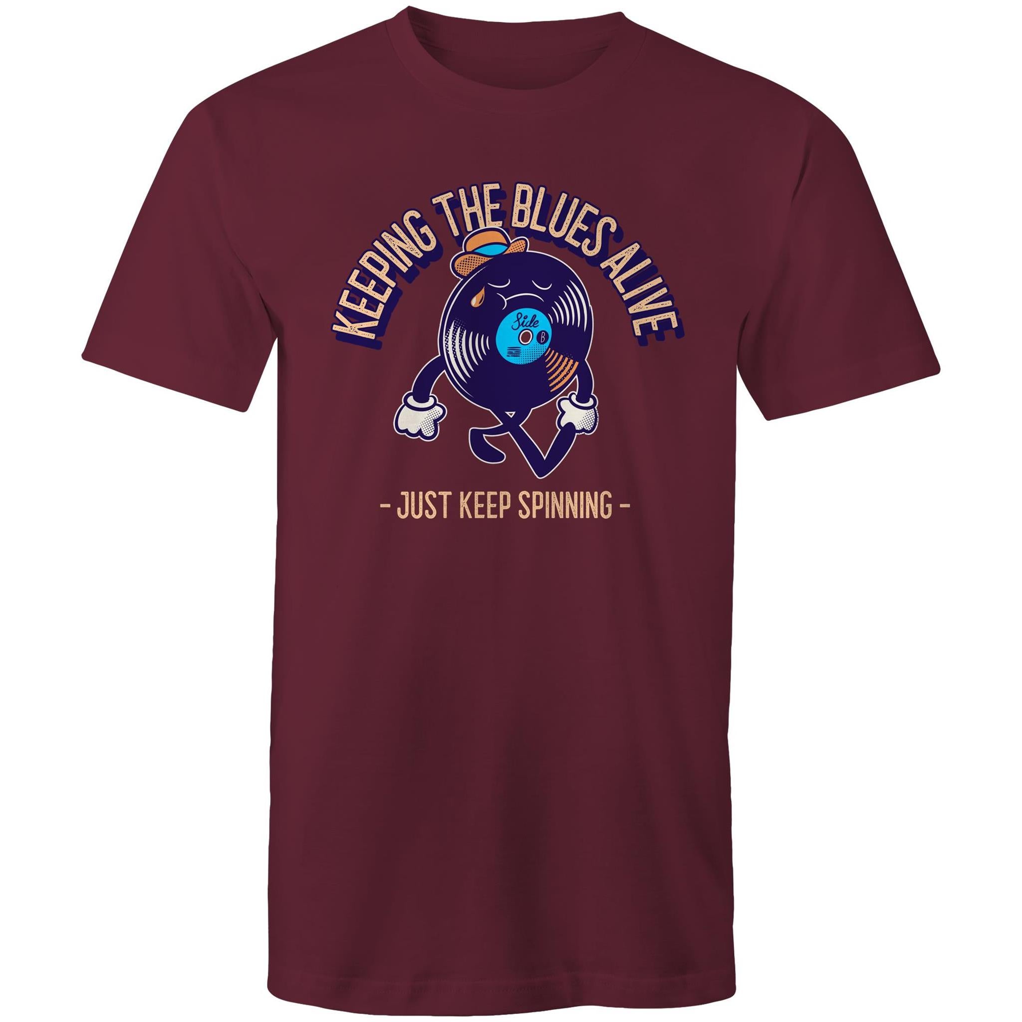 Keeping The Blues Alive - Mens T-Shirt Burgundy Mens T-shirt Music Printed In Australia