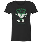 But First Coffee, The Coffee Addicts Club - Womens T-shirt Black Womens T-shirt Coffee Printed In Australia