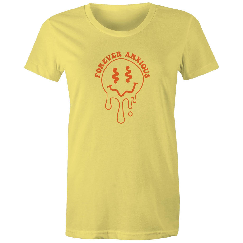 Forever Anxious - Womens T-shirt Yellow Womens T-shirt Printed In Australia