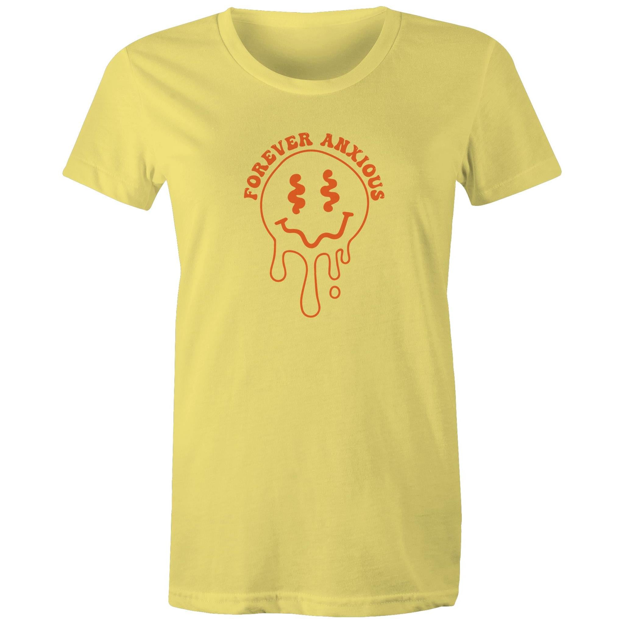 Forever Anxious - Womens T-shirt Yellow Womens T-shirt Printed In Australia