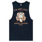 I'm Not Lazy, I'm In Energy Saving Mode, Cat Mens Men's AS Colour Drop Arm Tank Top Navy Drop Arm Tank Top animal Printed In Australia
