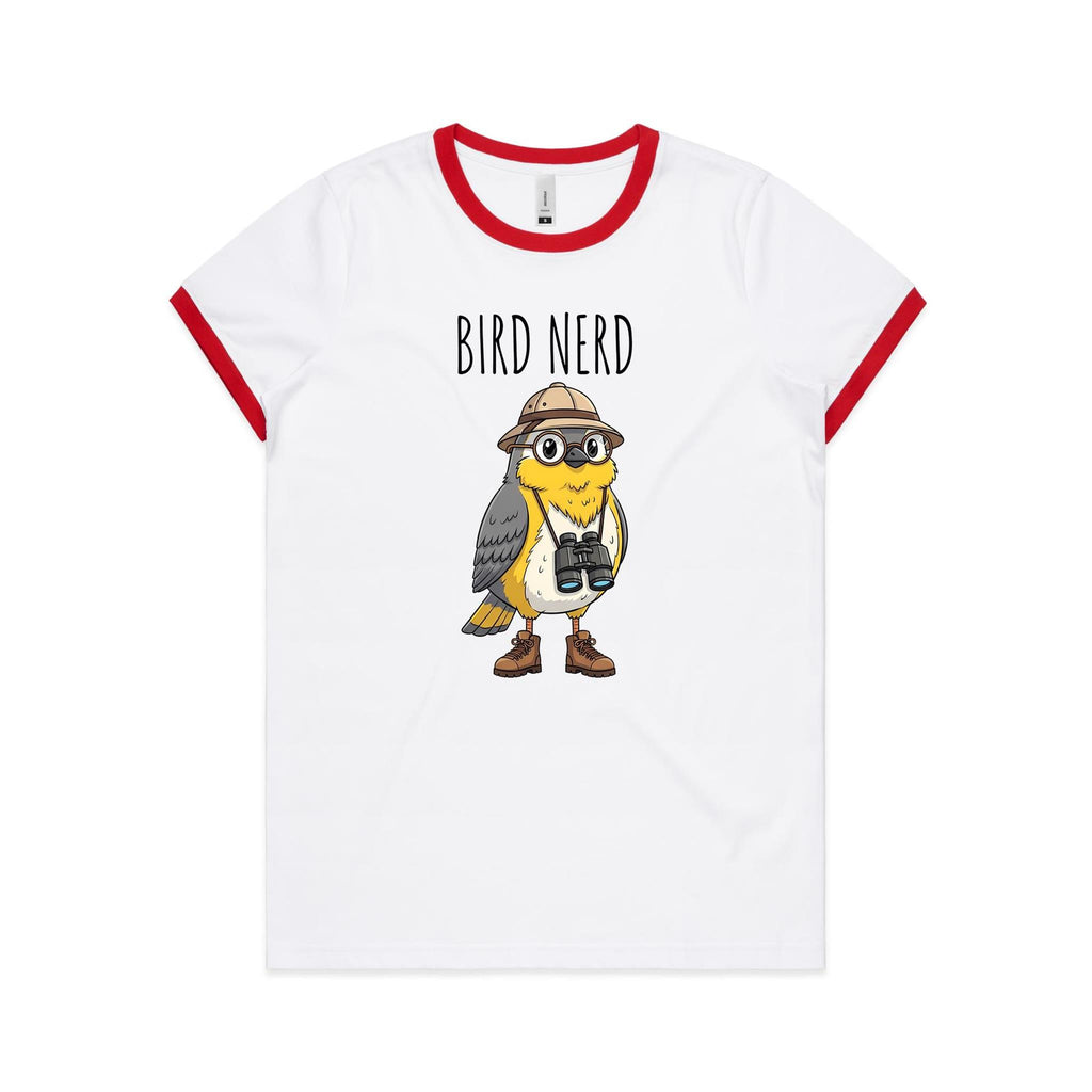 Bird Nerd 2 Women's AS Colour Ringer Tee White Red Womens Ringer T-shirt animal Birds Printed In Australia
